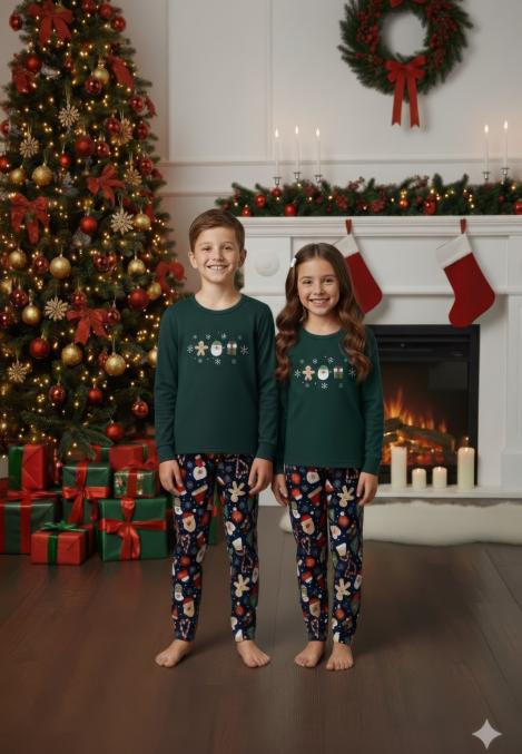 Pijamale de Craciun de copii,cu maneci si pantaloni lungi ,imprimeu figurine festive,En-gros